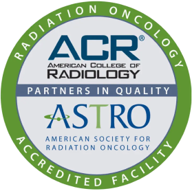Seal of accreditation for radiation oncology facility by ACR and ASTRO, highlighting partnership in quality care.