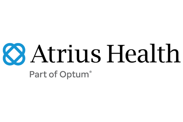 Atrius Health logo with blue intertwined circle design, accompanied by "Part of Optum" text beneath.