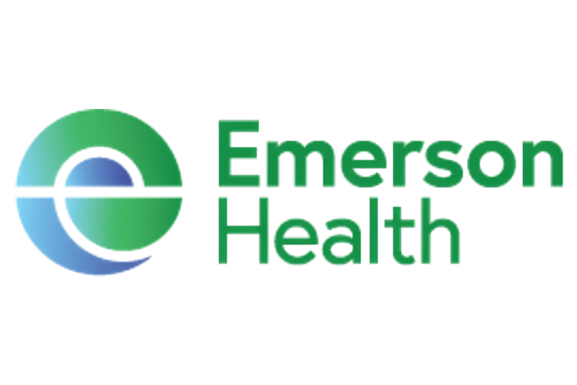 Emerson Health logo with a stylized green and blue circular design next to the company name in green lettering.