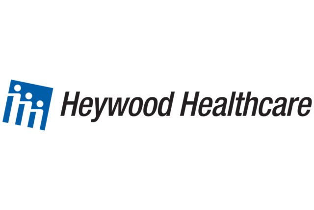 Heywood Healthcare logo featuring a blue icon with three human figures next to the company name in black text