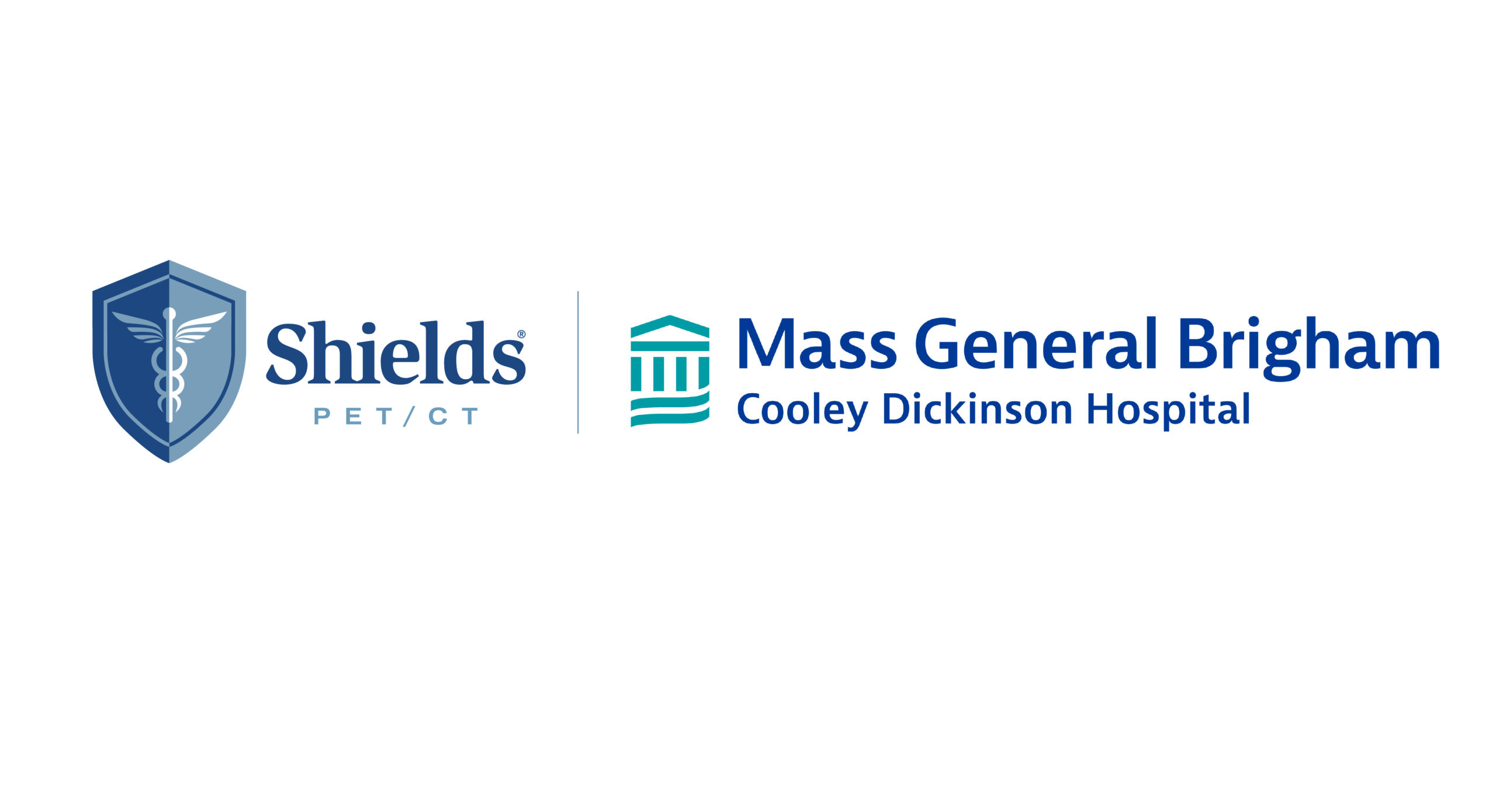 Shields PET/CT and Mass General Brigham Cooley Dickinson Hospital logos on a transparent background.