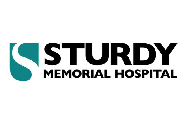 Sturdy Memorial Hospital logo with teal and black design elements.