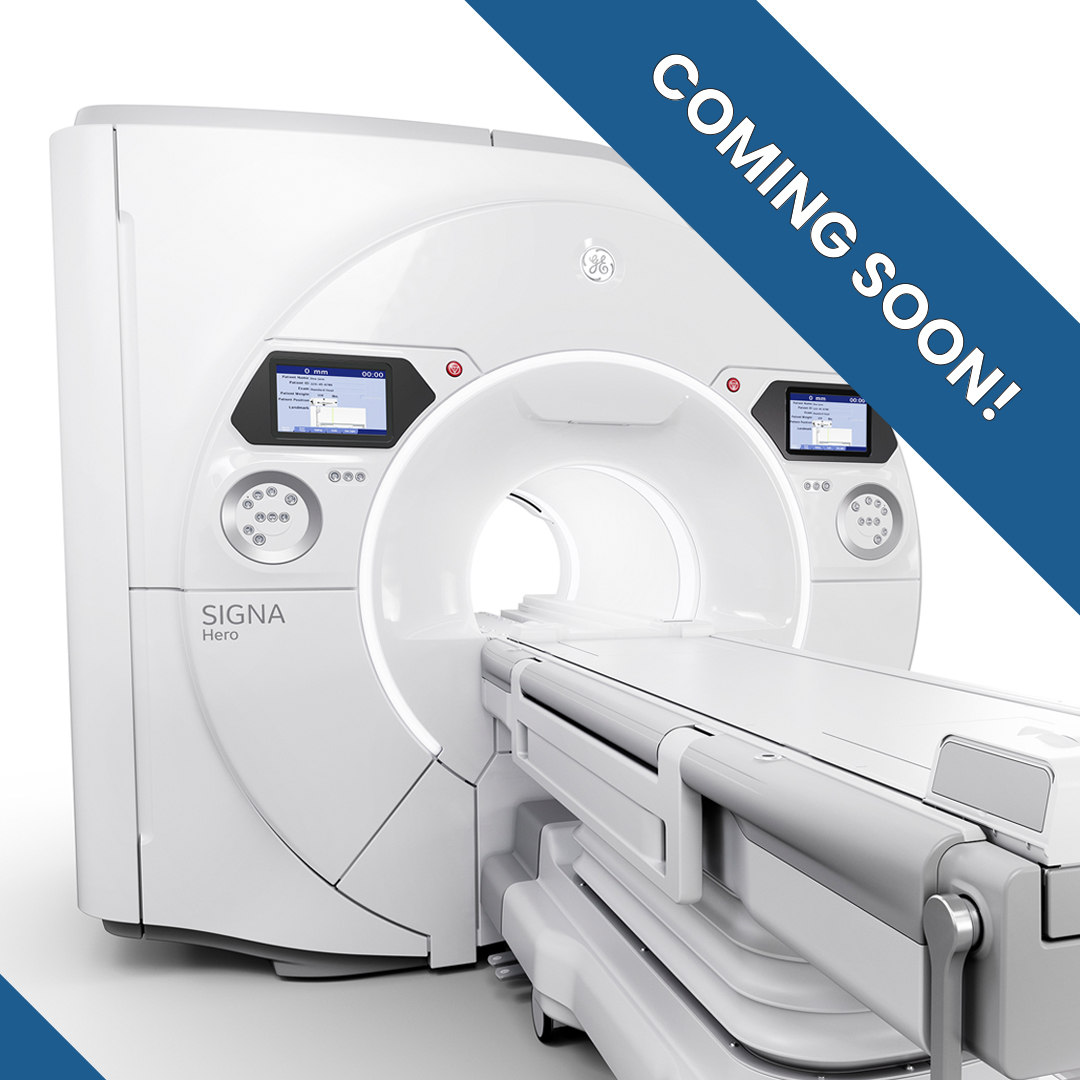 MRI machine with the words "Coming Soon" displayed diagonally in the corner.